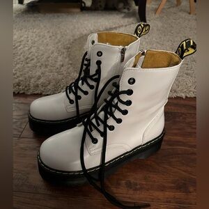 White Lace-Up Platform Combat Boots - Women